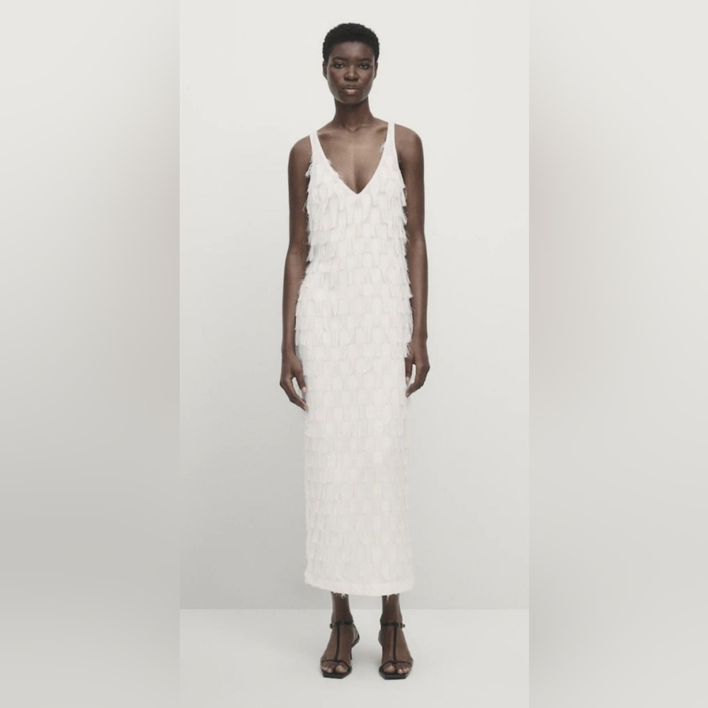 316. Massimo Dutti Frayed Devoré Strappy Dress